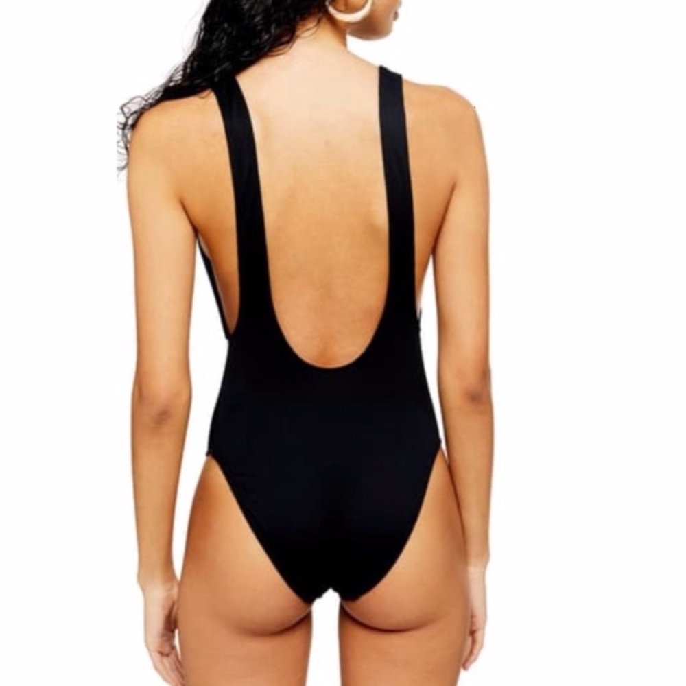 TOPSHOP Sexy Black Ribbed Scoop Back Swimsuit in Black - NEW - Picture 3 of 5